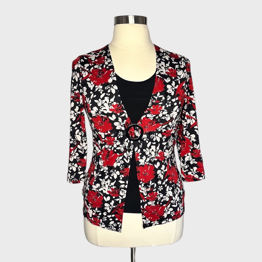 Carol Rose‎ Floral Print Faux Layer Blazer Top with Buckle Detail